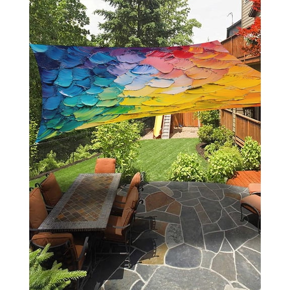 Colorful Brushstrokes Sun Shade Sail 12'X16' Abstract Art Expressionism UV Block Outdoor Sail Shades Breathable Waterproof Rectangular Sunshade for Patio Garden Pool Pergola Porch