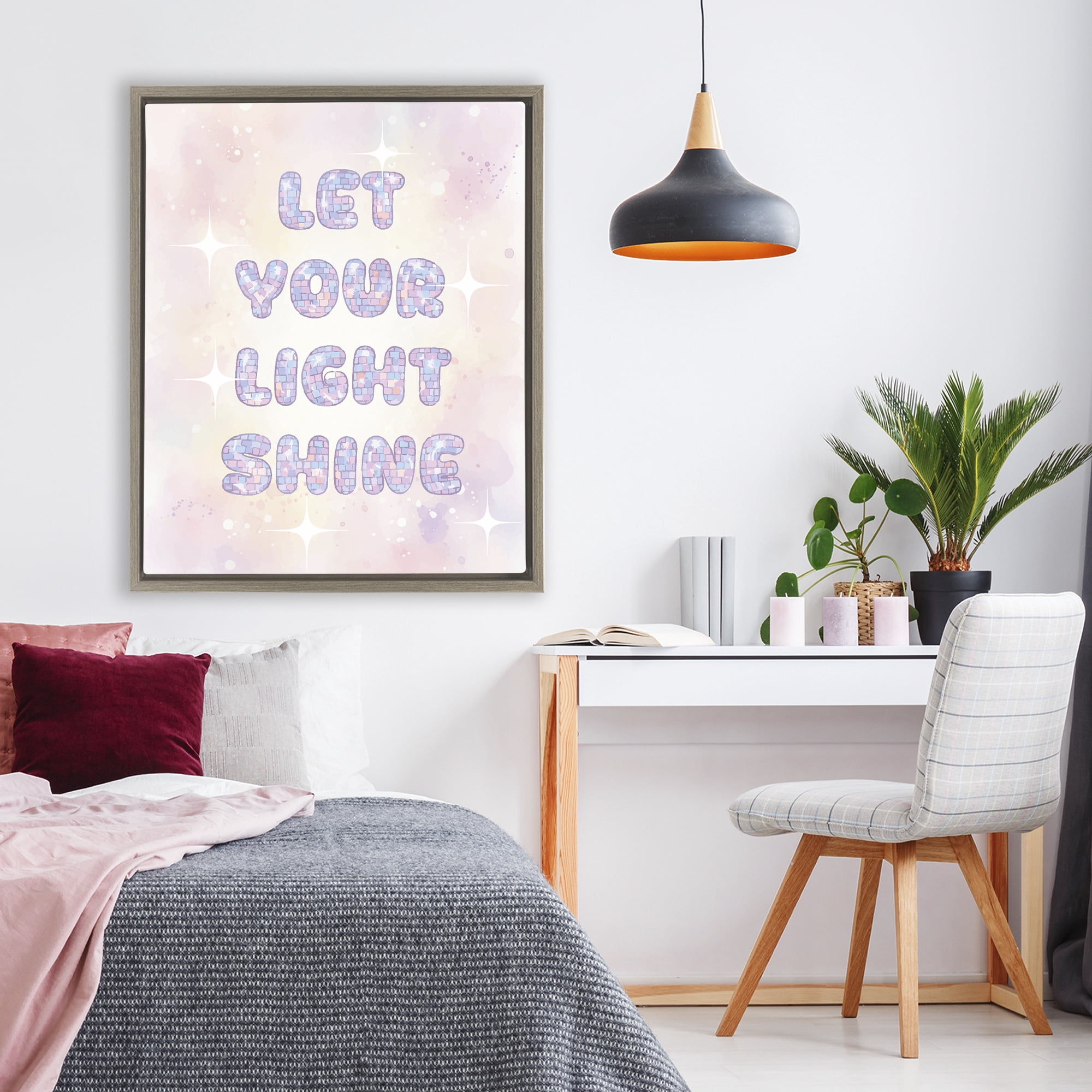 Stupell Industries Let Your Light Shine Pastels Brown Framed Floater Canvas Wall Art, design by Lil' Rue
