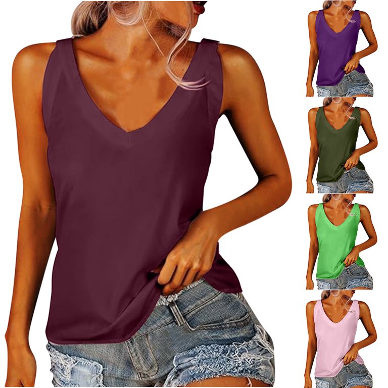 HERILIOS Women's Ribbed Tank Top – V Neck Sleeveless Basic Tee For Summer (Olive Green, Medium)