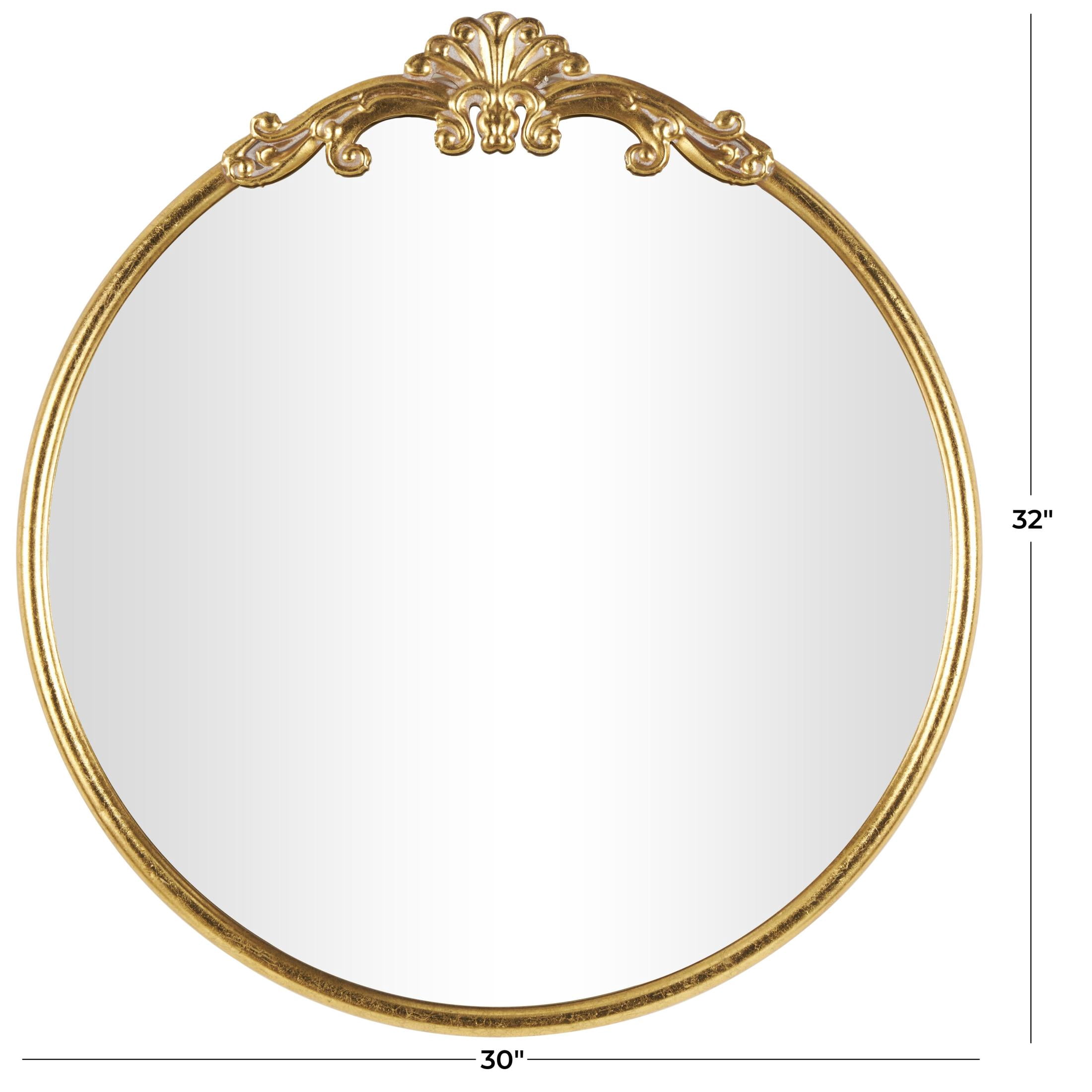DecMode 30" x 32" Gold Ornate Baroque Round Scroll Wall Mirror