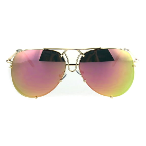 Rimless Retro Pink Mirror Lens Boyfriend Style Large Gold Pilot Sunglasses