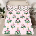 thumbnail image 2 of Homewish 4-Piece King Sheet Set, Xmas Bowknot Green Pink Bedding, 2 of 7