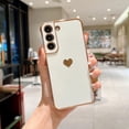 thumbnail image 3 of Compatible with Galaxy S21+Plus Case Camera Lens Protection Luxury Plated Love Heart Cute Side Small Pattern Slim Airbag Shockproof Cover Phone Cases for Samsung Galaxy S21 Plus 5G 6.7"-White, 3 of 16