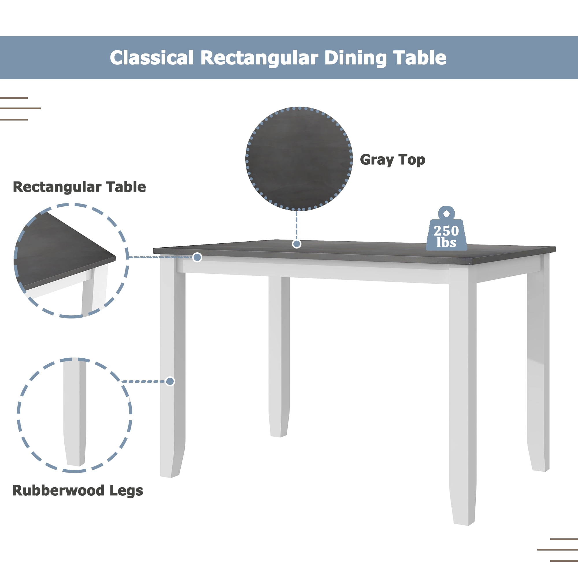 MAYEERTY Rustic Minimalist 5-Piece Dining Table Set with 4 X-Back Chairs, Gray – Perfect for Small Spaces
