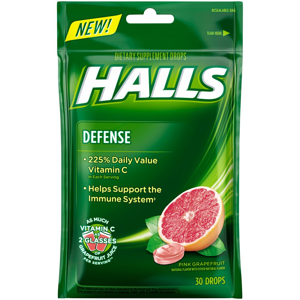 Halls Defense, Pink Grapefruit Vitamin C Drops, 30 Pcs