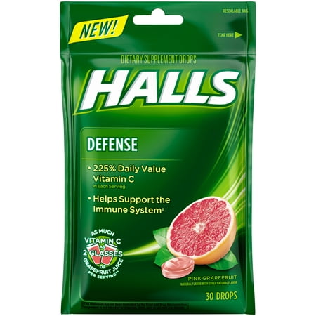Halls Defense Pink Grapefruit Vitamin C Drops 30 Pcs 