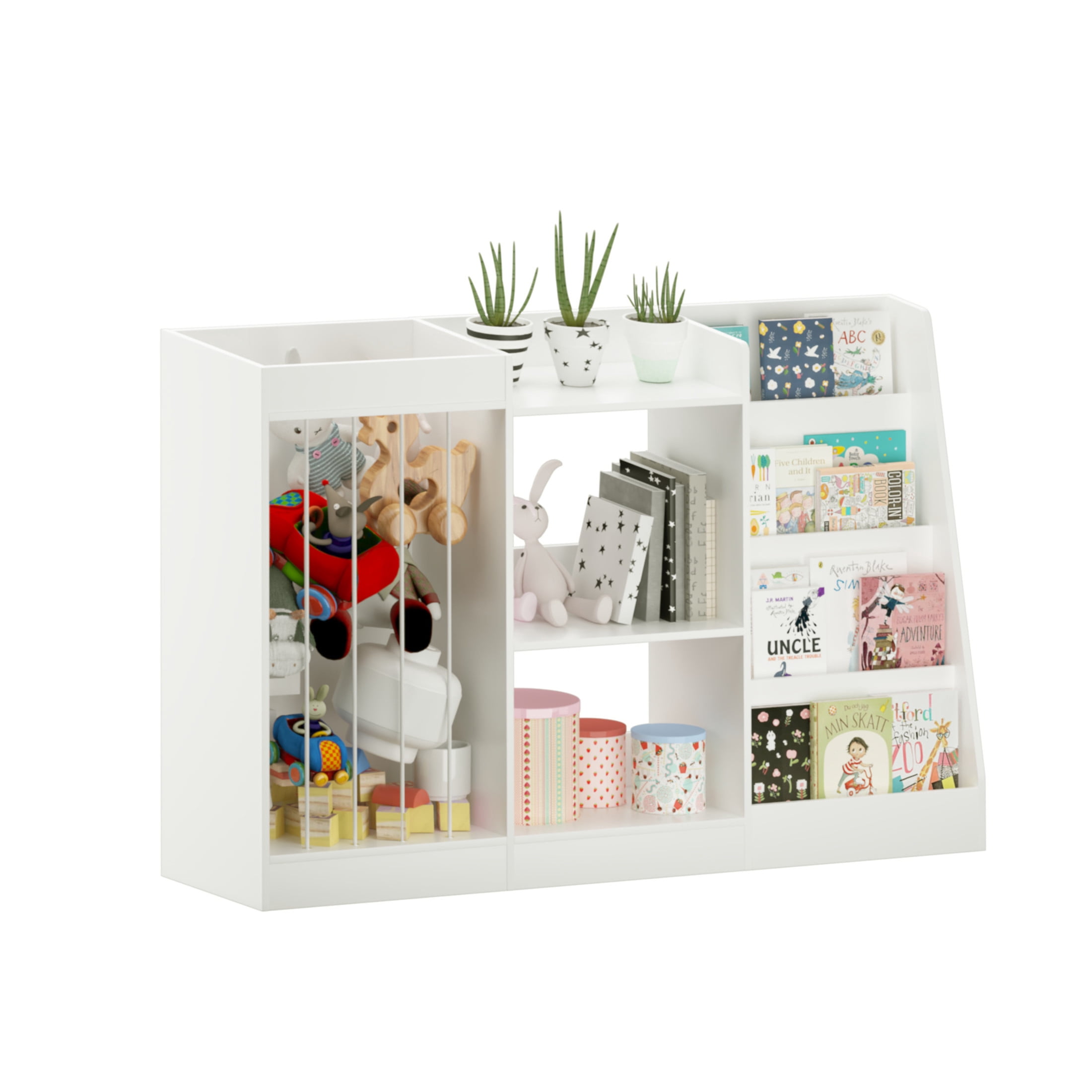 Noble House Kids Montessori Bookshelf, 3-Tier Toy Storage Organizer with Stuffed Animal Bin, Nursery, Playroom, White