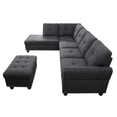 thumbnail image 5 of PonLiving Sectional Sofa, 2 Piece Living Room Linen Couch with Storage Ottoman, Cup Holder, Left Facing Chaise, Black Gry, 5 of 5