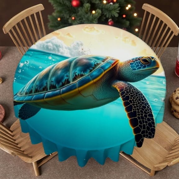 RKSupls 60 Inch Round Tablecloth, Sea Turtle Ocean Sunset Polyester Table Cover - Soft, Stain Resistant & Washable Decor for Wedding, Party, Holiday, Home Dining