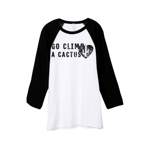Thread Tank Go Climb A Cactus Unisex 3/4 Sleeves Baseball Raglan White Black Small