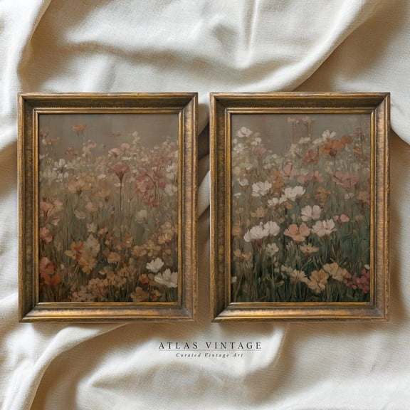 Moody Fall Floral Vintage Wildflower Rustic Botanical Wall Art Set 2 Unframed Paper Print 8x12