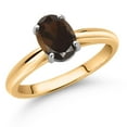 thumbnail image 2 of Gem Stone King 10K Yellow and White Gold Brown Smoky Quartz Solitaire Engagement Ring for Women (1.20 Cttw, Oval 8X6MM, Gemstone Birthstone, Available in Size 5, 6, 7, 8, 9), 2 of 4