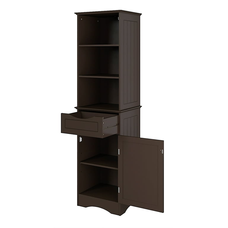 Espresso Bathroom Linen Cabinet 3 Pull Out Drawers