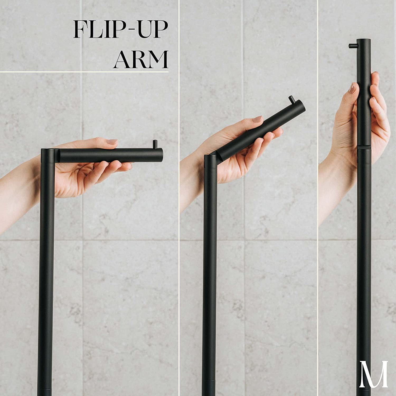 Marmolux Acc Matte Black Free Standing Toilet Paper Holder with Weighted Black Marble Base Storage