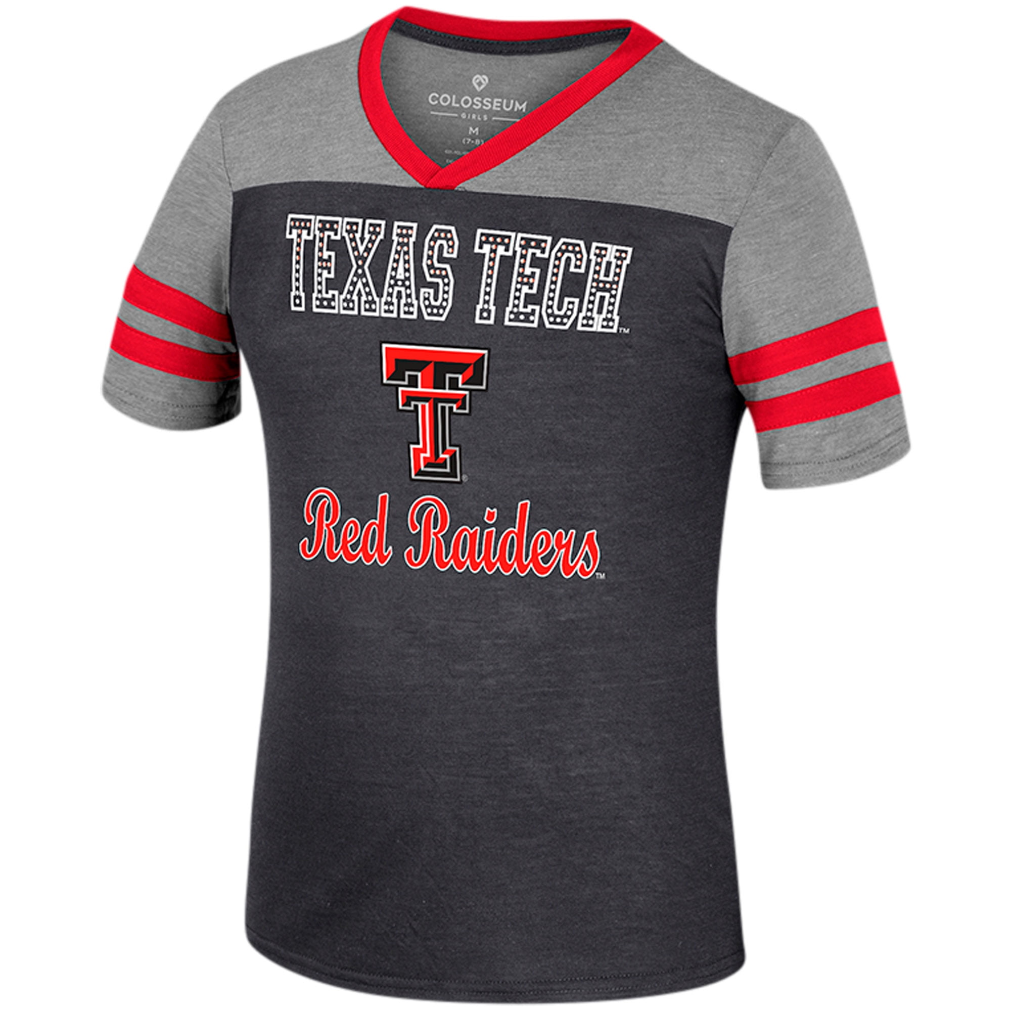 Girls Youth Colosseum Black Heather Gray Texas Tech Red Raiders Summer Striped V Neck T Shirt Walmart