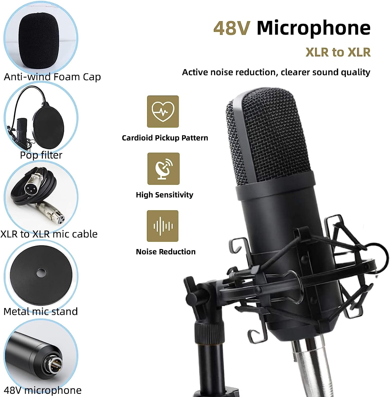 Upgraded Podcast Equipment Bundle with 48V XLR Microphone, Voice Changer & Adjustable Stand for Streaming Gaming