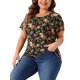 thumbnail image 4 of Agnes Orinda Tallas Grandes Blusas para Mujeres con Estampado Floral de Manga Corta Cuello Redondo Suelto Casual Camiseta Básica 2X Negra, 4 of 6