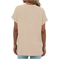thumbnail image 6 of ClodeEU Womens Summer V-Neck Short Sleeve T-Shirt, Fashion Casual Linen Blend Loose Blouses Beige,Womens Plus L, 6 of 7