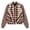 Brown, variant on Women Gingham Print Bomber Jacket Zip Up Long Sleeve Ribbed Trim Outerwear for Casual Daily Outing