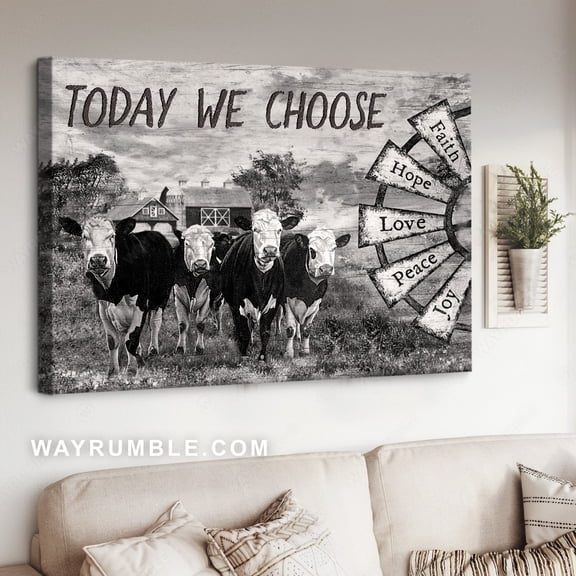 Kna Prints - Dairy Cow, Tranquil Farm, Windmill Drawing, Today We Choose - Jesus Landscape Poster Prints, Home Decor Wall Art, UNFRAMED-8x12