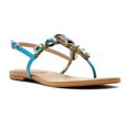 thumbnail image 3 of XYD Women Round Open Toe Thong Sandals Buckled Strappy Crystal Studded Flats Summer Vacation Beach Shoes Size 14.5 Blue, 3 of 4