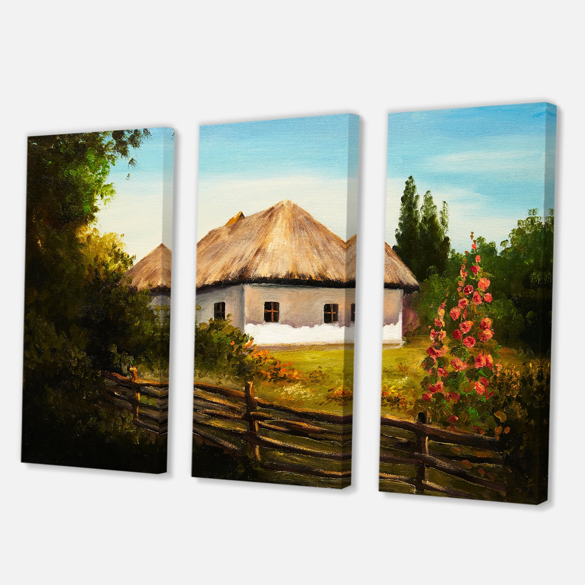 Designart ' House With Blossoming Flowers On The Mountain II ' Traditional Canvas Wall Art Print