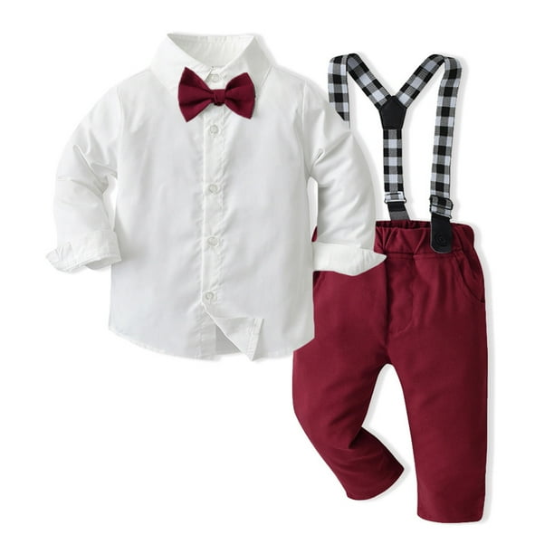 Sonducket Ceremonia de boda Evento Niños Camisa de manga larga Conjunto de pantalón general Fiesta Banquete Viajar Niños Tops Pantalones Kit conjuntos de ropa Rojo 110cm