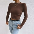 thumbnail image 5 of XFLWAM Womens Waffle Knit Slim Fitted Tee Shirt Crewneck Long Sleeve Ruched Side Y2K Crop Tops, 5 of 9