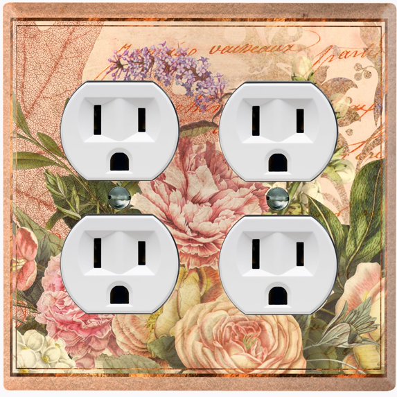 Metal Light Switch Plate Outlet Cover Beige Floral Leaf Letter Damask FLW057