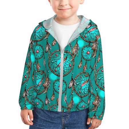 

Goofa Boho Dreamcatcher Printed Kids Zip-Up Hoodie Girls Boys UPF50+ Sun Protection Jacket Hooded Cooling Shirt-18 Months