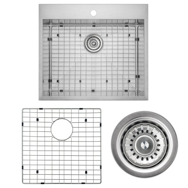 Akdy 25 X 22 9 Handmade Top Mount Single Basin Stainless Steel Kitchen Sink Dish Grid W Drain Kit Com Akdy 25 X 22 9 Handmade Top Mount, Akdy Black Stainless Farmhouse Sink