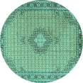thumbnail image 1 of Ahgly Company Machine Washable Indoor Round Medallion Turquoise Blue Traditional Area Rugs, 4' Round, 1 of 4