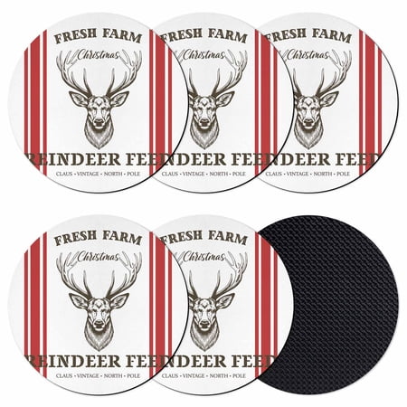 Christmas Coasters Set of 6 Absorbent Coasters for Drinks Winter Xmas Elk Modern Simple Red Striped Coaster for Desk Coffee Table Protection Home Decor House Warming Gifts 4
