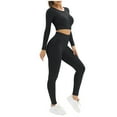 thumbnail image 3 of Jinhomg Women's 2 Piece Lounge Sets Casual Comfy Long Sleeve Seamless Knit Tops and Elastic Waist Pants Trendy Solid Gym Bodycon Outfits Black L, 3 of 7