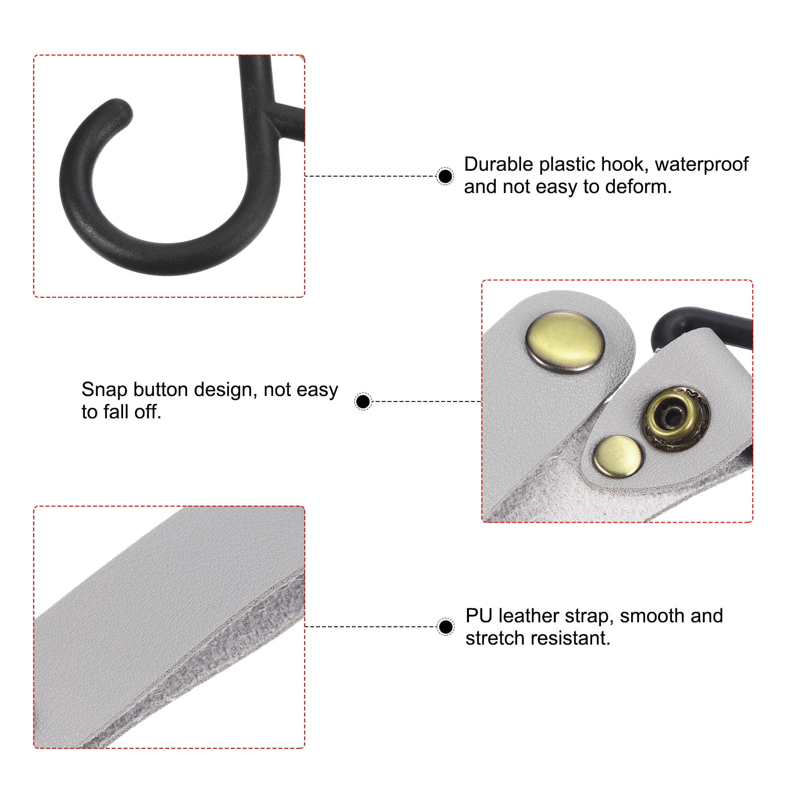Unique Bargains PU Leather S Shelf Hooks Camping Hook Hanger Plastic Outdoor Grey