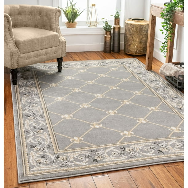 Patrician Trellis Grey Lattice Area Rug European French Formal ...