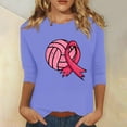 thumbnail image 2 of Honeeladyy Breast Cancer Shirts for Women Breast Cancer Awareness Round Neck 7/4 Sleeve Shirt Pink Ribbon Tee Tops #Kh-Purple-S, 2 of 5