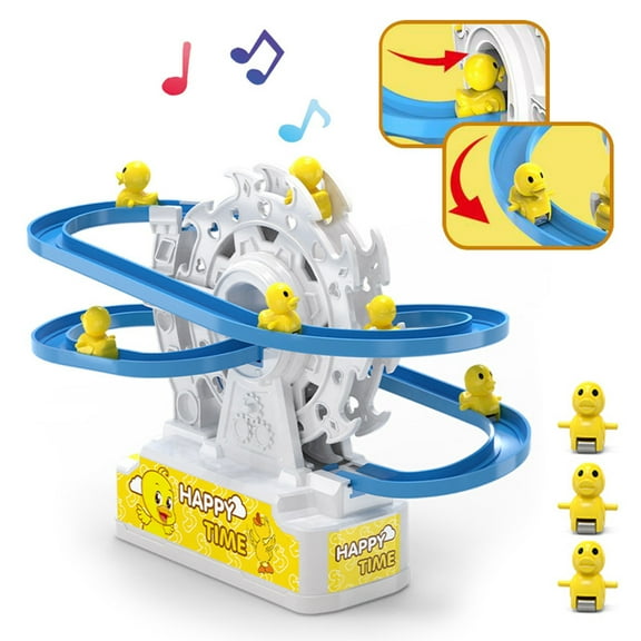 Duck Sky Wheel Track Toy with LED Light Music Educational Electric Yellow Duck Roller Coaster Sliding Track Toy Toddlers Boys Girls Gift