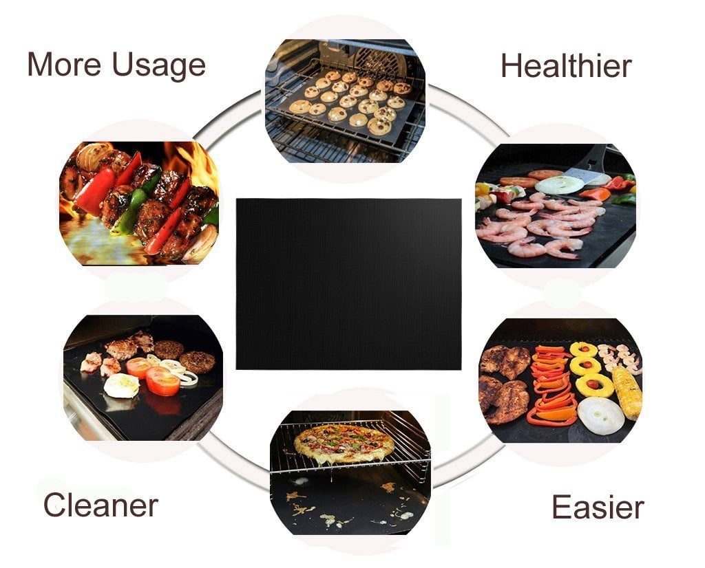 Charcoal,BBQ and Cooking Kitchen 15.75 x 13 Inch Grill Mats with Reusable 100% Non-Stick and Heavy Duty 230 Degree,Easy to Clean Grill Mats Works on Electric Protective Gas Grill Black Set of 1pcs 