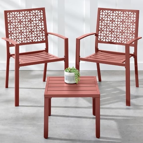 Garvee 3Pcs Steel Outdoor Bistro Set – Patio Furniture with Chairs & Table, Weather Resistant Steel Frame, Space Saving Stackable Design for Porch, Balcony, Garden – Black/Green/Red