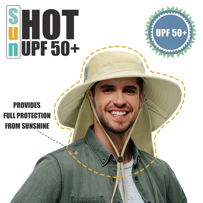 Solaris Men's Sun Hat with Neck Flap, Wide Brim Fishing Safari Hiking Hat, UPF 50+ Protection, Adjustable Chin Strap, Size: One size, Beige