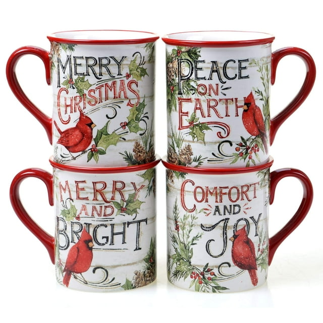 Certified International Evergreen Christmas Tasses de 16 oz, Ensemble de 4, 4 Unités (Lot de 1), Multicolore