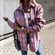 thumbnail image 3 of Abrigo a cuadros de manga larga para mujer, camisa con solapa y botones, elegante, informal, holgada y cómoda, 3 of 6
