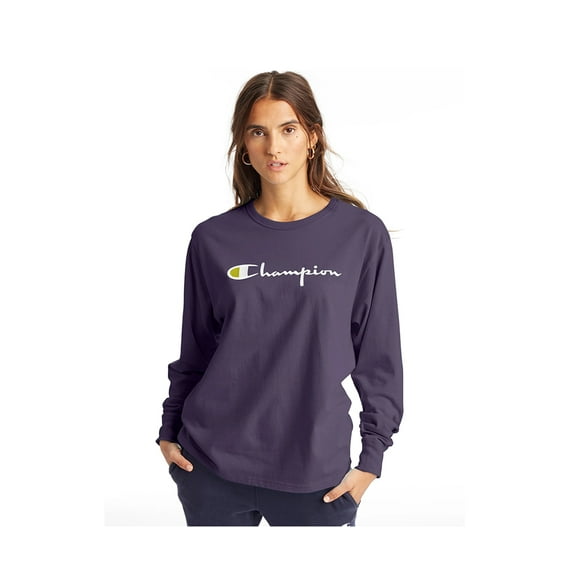 Champion Life Boyfriend Script Long-Sleeve Womens Active Shirts & Tees Size Xs, Color: Purple Pebble