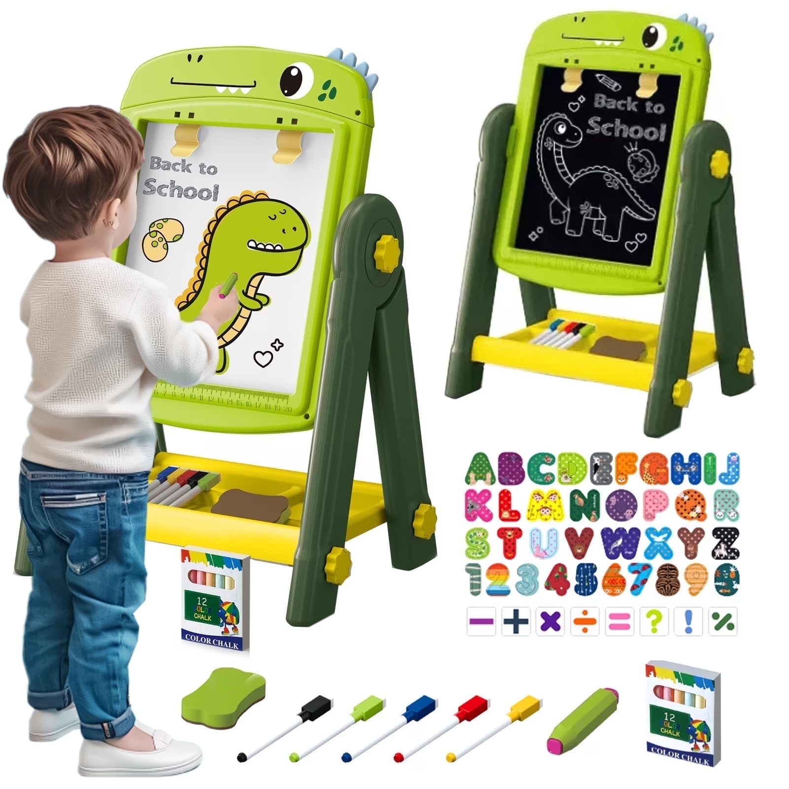 Aijohnny Easel for Kids, Magnetic Drawing Board,Rotatable Double Sided Easel with Painting Accessories for Boys & Girls, Birthday Gift for 2 3 4 5 6 7 8 Year Old