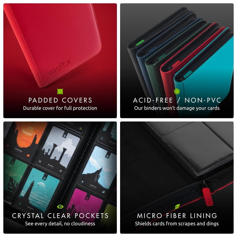 vault x 12 pocket trading card zip binder 480 Cards Exo-Tec (Blue) extra rigid front and rear covers made from non Vault X - 12 Pocket