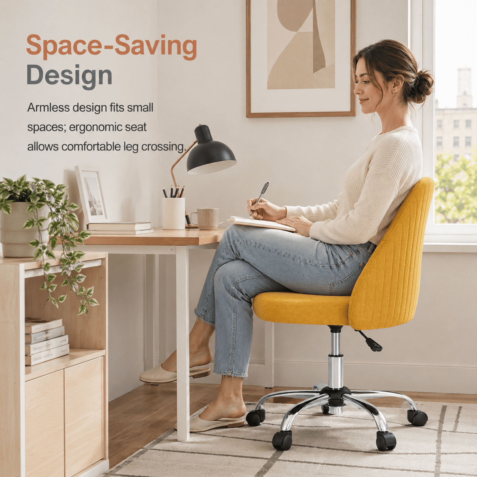 Alvantor Comfy Office Chair, Adjustable Swivel Desk Chair with Wheels, Wide Seating, Modern Fabric Vanity Chair