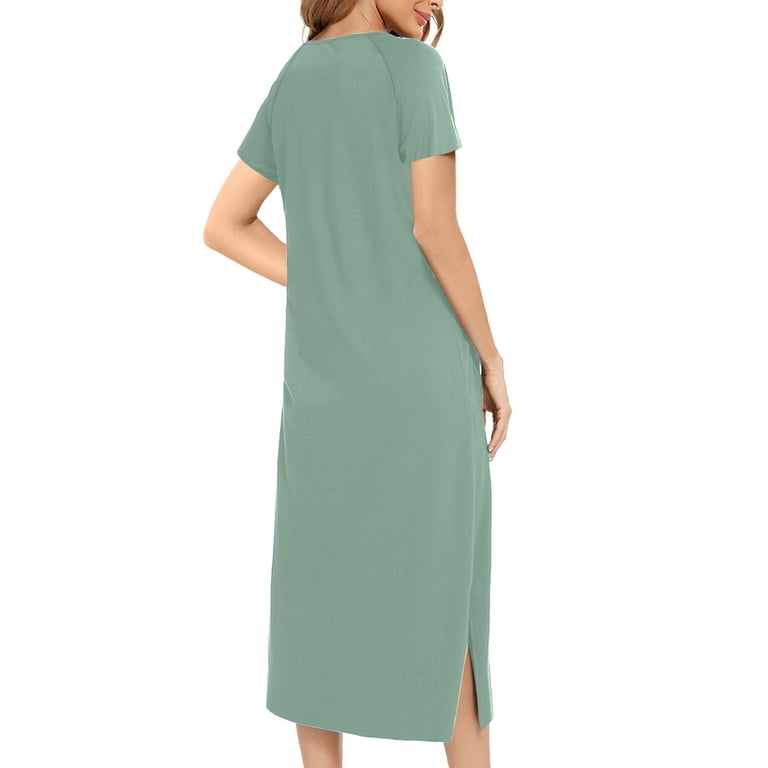 Tnhcen Women's Casual Loose-Fit Zipper Short Sleeve Pajama Dress