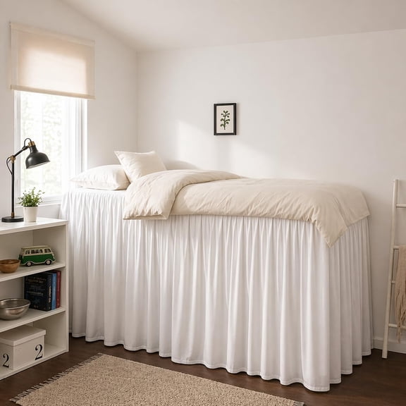 Dorm Bed Skirt, 100% Microfiber College Bed Skirt Ruffle with Split Corners, Twin XL 36 Inch Drop, White