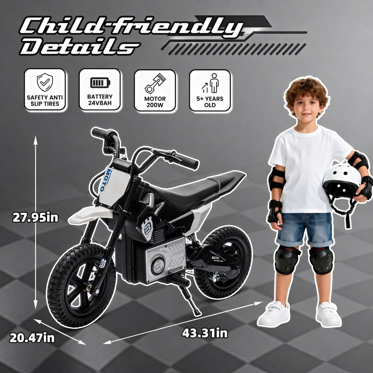 24V Electric Dirt Bike for Kids 5-12, SHINPT Ride On Toys for Kids 5-12, Toddler Motorcycle with 200W Motor, Speeds 3.11-9.32MPH, Electric Toy Motorcycle with Rear Shock Absorber, LED Lamp, Music